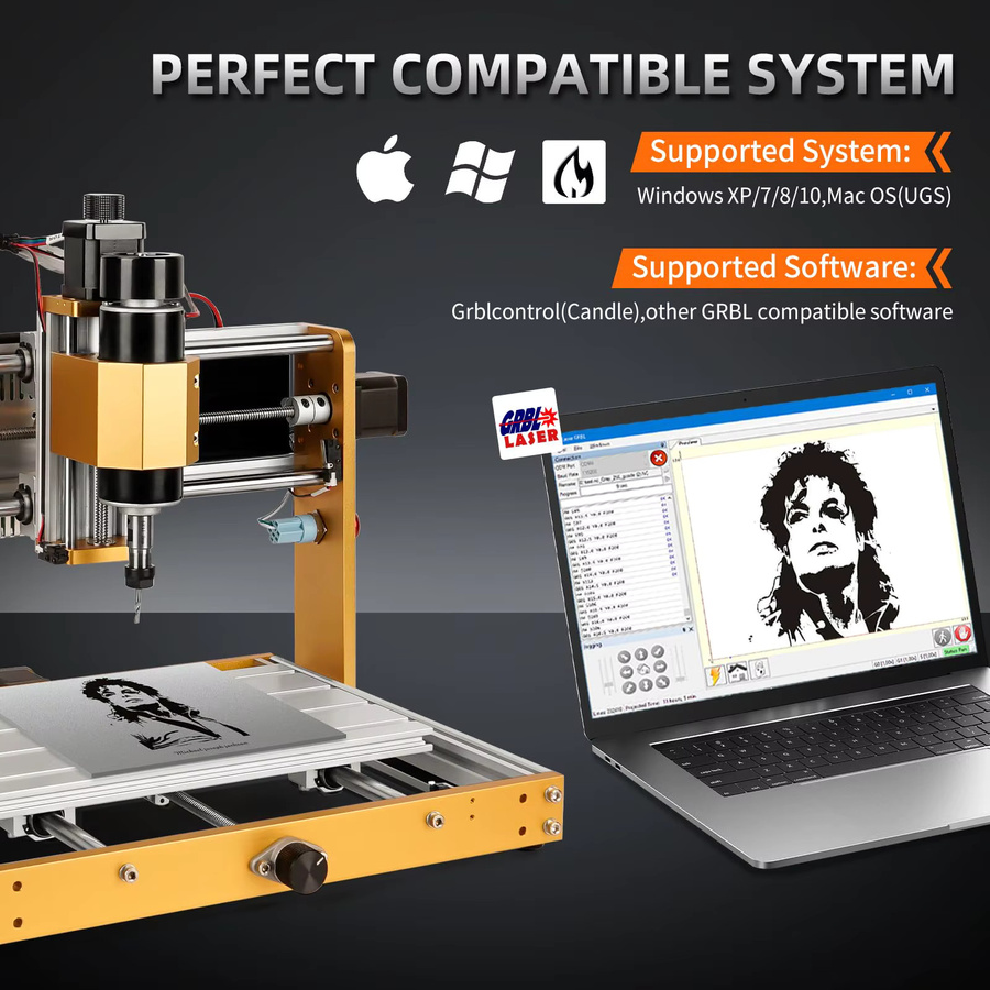LUNYEE CNC Fräsmaschine 3018Pro Max mit 500W, GRBL Offline Control, Aluminium Rahmen in Gold - Bild 4