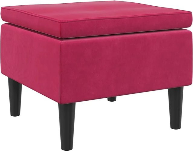 vidaXL Hocker aus Samt in Weinrot mit Holzbeinen aus Gummholz, Höhe: 52 cm, Breite: 42 cm, Tiefe: 42 cm - Bild 1