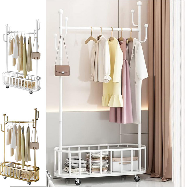 LONENESSL Kleiderständer aus Metall als moderne Bodengarderobe mit Rollen in Gold oder Weiß - Bild 1