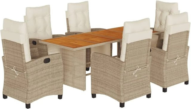 vidaXL 7-tlg Garten-Essgruppe aus PE-Rattan und Akazienholz mit Kissen in Beige und Grau - Bild 1