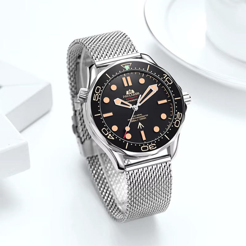 PAULAREIS P Armbanduhr Automatik, Edelstahl, Textil, Schwarz, Herren - Bild 2
