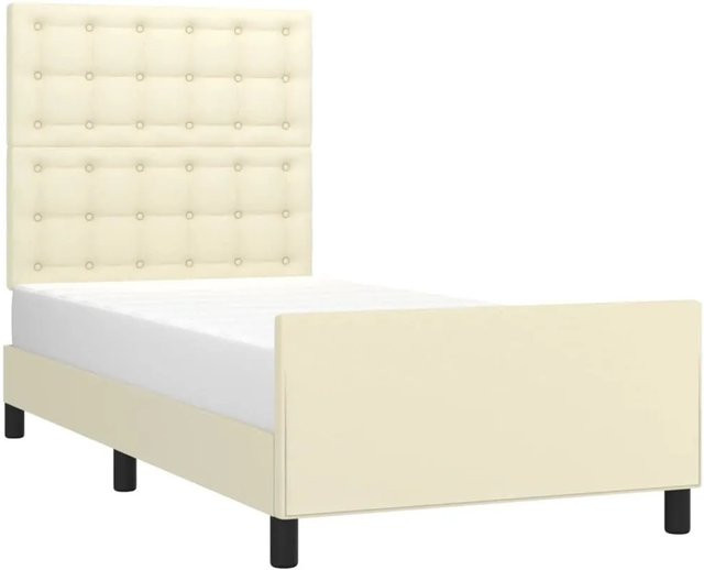 vidaXL Bettgestell mit Kopfteil aus Kunstleder in Creme, B/T/H: 90 x 200 x 118 cm - Bild 1