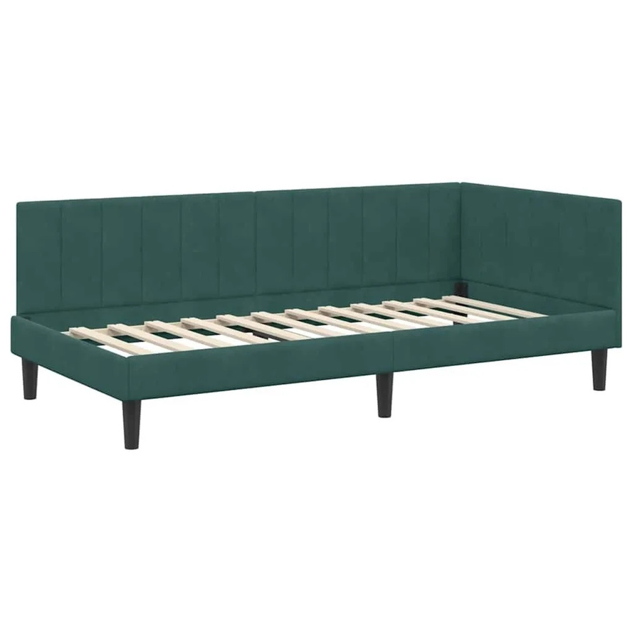 vidaXL Eckbettgestell mit Kopfteil in Dunkelgrün, Stoff und Holz, B/T/H: 140 x 194 x 72 cm (Breite: 140 cm, Höhe: 72 cm, Tiefe: 194 cm) - Bild 2