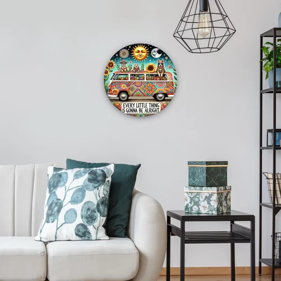 Rundes Metallschild von Potdemiel mit Tier- und Hippie-Van-Design in Multicolour, Durchmesser: 20,3 cm - Bild 4
