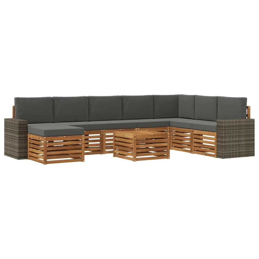 vidaXL Outdoor-Sofagarnitur L-Form aus massivem Akazienholz mit 9 Kissen in Anthrazit und Natur - Bild 2
