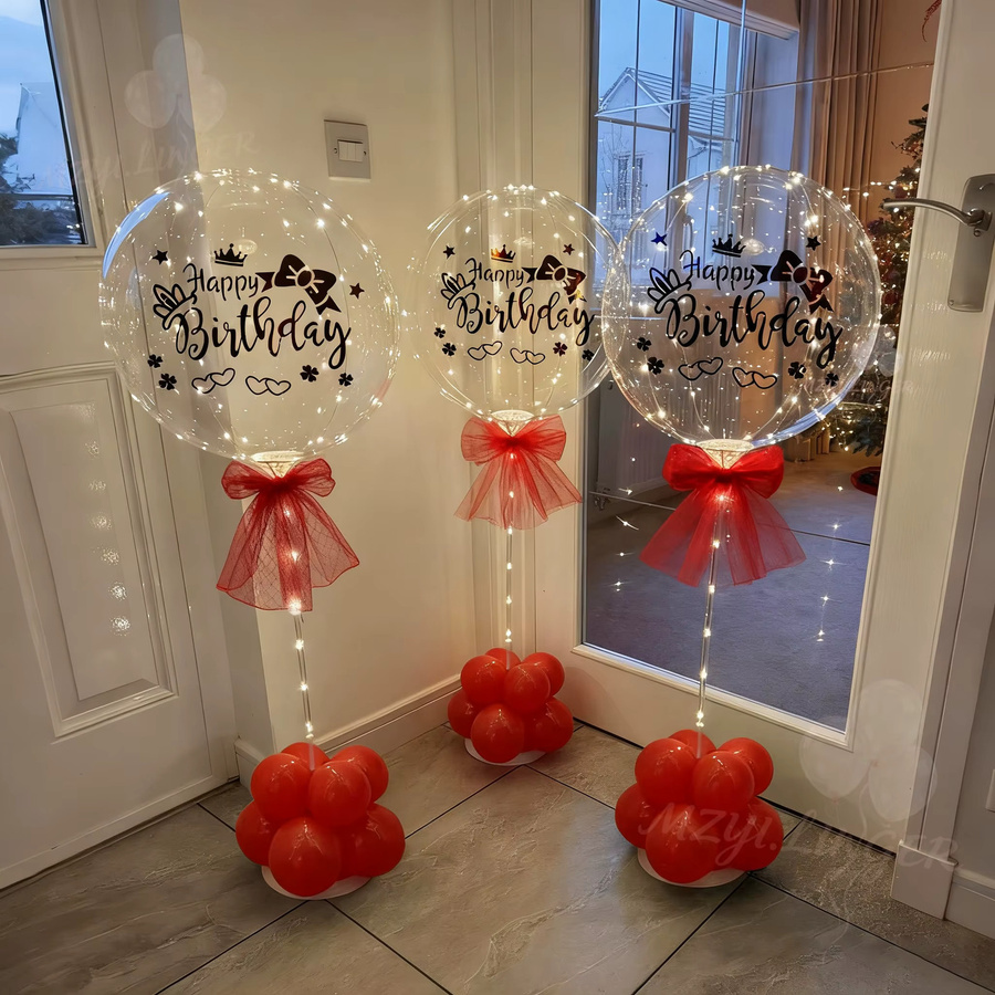 LED Transparente Bobo-Ballon-Lichterkette in Silber mit Warmweißem Licht und Happy Birthday Aufkleber zur Geburtstagsparty-Dekoration - Bild 1