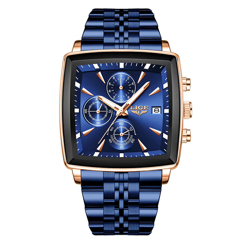 LIGE Armbanduhr Quarz, Edelstahl, Schwarz, Herren - Bild 5