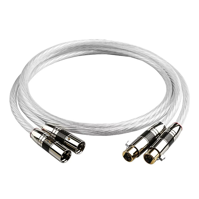 YYAUDIO HiFi XLR-Audiokabel Set mit 7N OCC versilberten Leitern und Kohlefaser-Gehäuse, 2x XLR Stecker auf 2x XLR Buchse, Silber - Bild 6