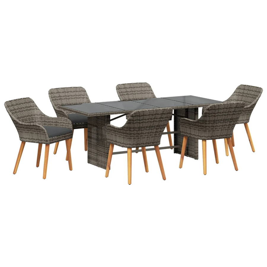 vidaXL 7-teilige Garten Essgruppe aus Polyrattan und Glas in Grau - Bild 2