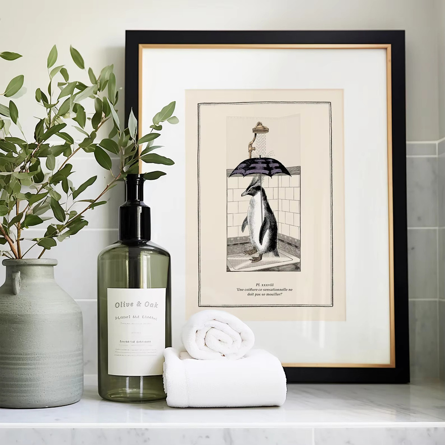 Vintage Rockhopper Pinguin Badezimmer-Wandkunst von SHENCHEN – Mehrfarbiger Tierdruck als surreales Kunstwerk zur Duschraumdekoration - Bild 2