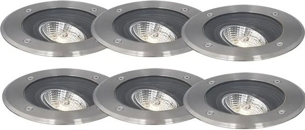 QAZQA Set mit 6 modernen Außen Bodenscheinwerfern aus Edelstahl in Silber, verstellbar, IP65, rund für Garten und Außenbereich