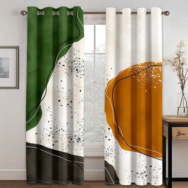 A Family Of Home Textiles Vorhang mit abstraktem Kunstdesign in Weiß, 2 Paneele, semi-transparent, Breite: 135 cm, Höhe: 245 cm - Bild 1