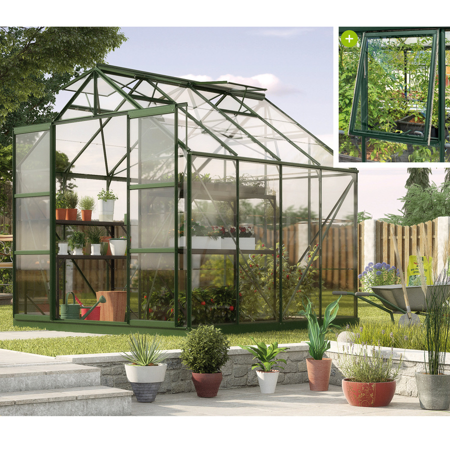 Vitavia Gewächshaus Jupiter 6700 in Smaragdgrün mit 6,7 m² Fläche, ESG-Sicherheitsglas und Doppelschiebetür - Bild 4