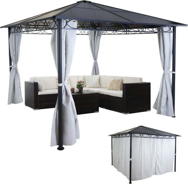 MCW Hardtop Pergola C77 Garten Pavillon mit Kunststoff-Dach und Seitenwand aus Alu in Hellgrau, B/T: 300 x 300 cm - Bild 1