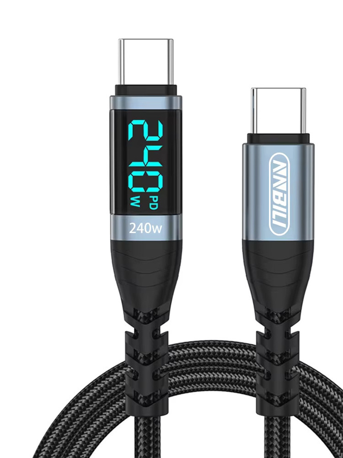 NNBILI USB-C zu USB-C Schnellladekabel mit digitalem Display, 240W Datenkabel in Schwarz für iPhone 16 17 Pro, Huawei, iPad und Laptop - Bild 7
