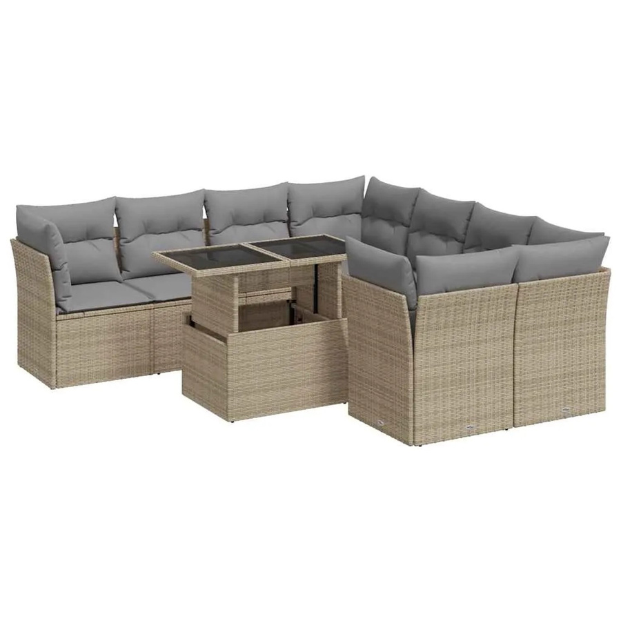 vidaXL 9-teilige Garten-Sofagarnitur aus Poly-Rattan mit Kissen in Beige-grau - Bild 2