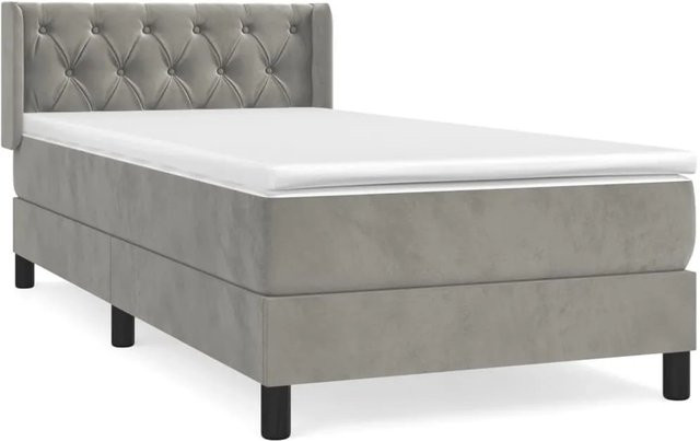 vidaXL Boxspringbett mit Matratze Hellgrau Samt B/T/H: 80 x 200 cm - Bild 1