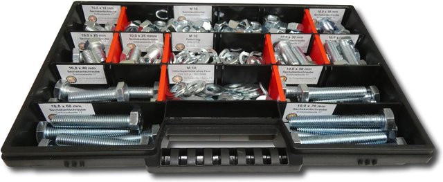 Schraubenbox24 400-teiliges Sechskantschrauben-Sortiment mit Muttern, Unterlegscheiben und Federringen in Silber, M8, Länge: 12 mm bis 70 mm - Bild 1