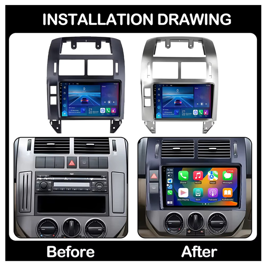 Android 16 Autoradio für Volkswagen VW Polo MK4 6Q 9N 9N3 (2004-2009) Multimedia-Player mit WiFi und 4G Navigation in Schwarz - Bild 2