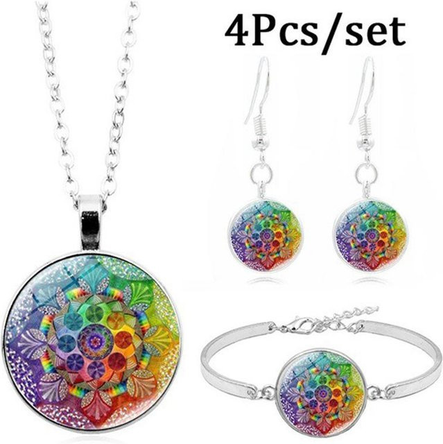 Schmuck-Set, Halskette, Armband, Ohrstecker, Kupfer, Bunt, Zirkonia, Damen - Bild 1