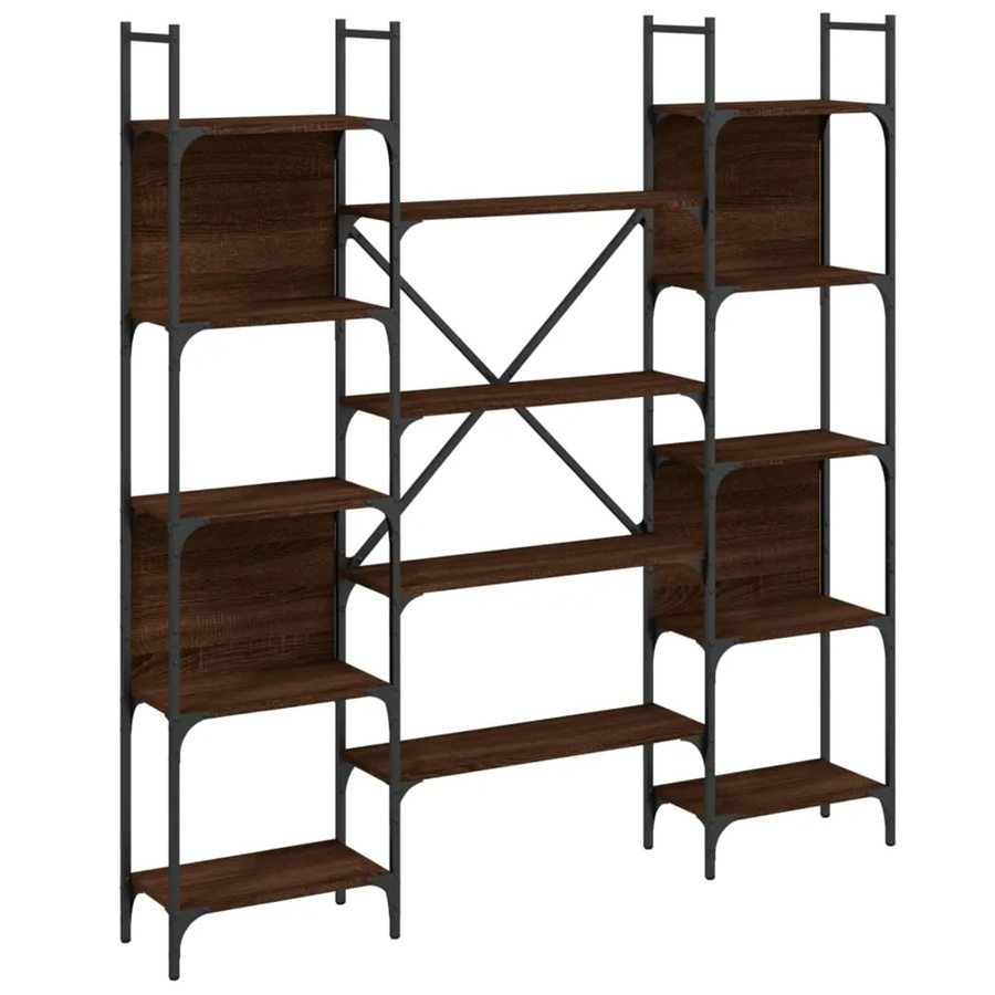 vidaXL Bücherregal in Braun im Industrial-Design aus Holzwerkstoff und Metall, B/T/H: 155,5 x 24 x 166,5 cm - Bild 2
