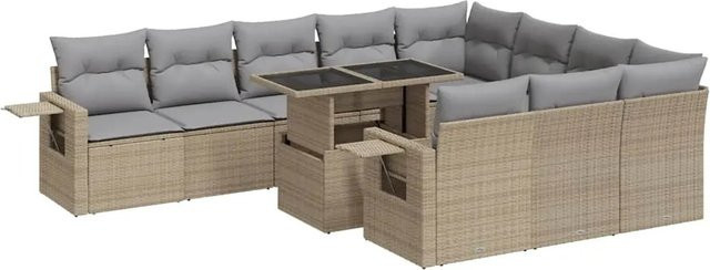 vidaXL 11-tlg Garten-Sofagarnitur in U-Form aus Poly-Rattan mit Kissen in Beige-Grau - Bild 1