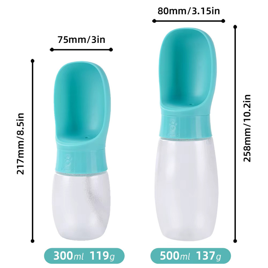 Holapet Tragbare Hundetrinkflasche mit Trinkschale für Hunde und Katzen in Weiß und Türkis, 300ml bis 500ml - Bild 2