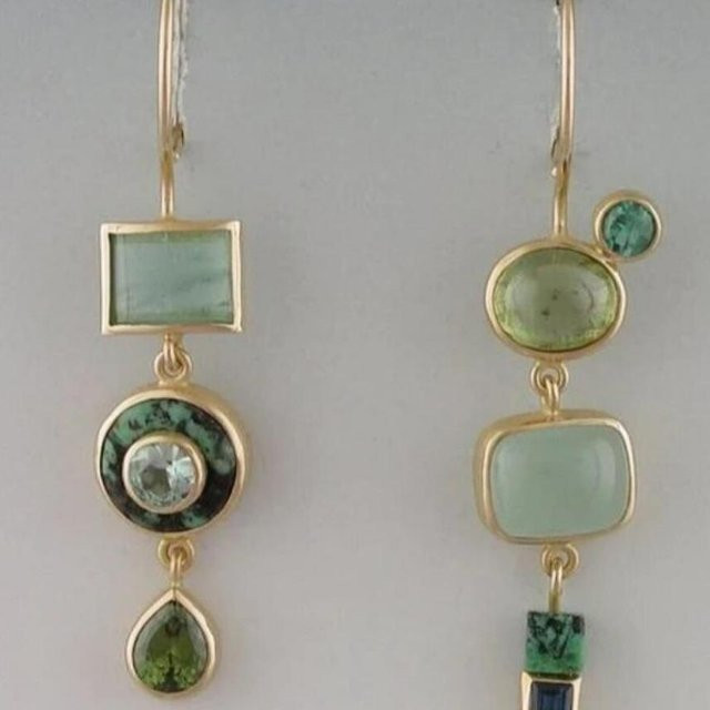 YIRAN Hängeohrringe, Kupferfarbe, Grüner Stein, Zirkonia, Kristall, Damen - Bild 1