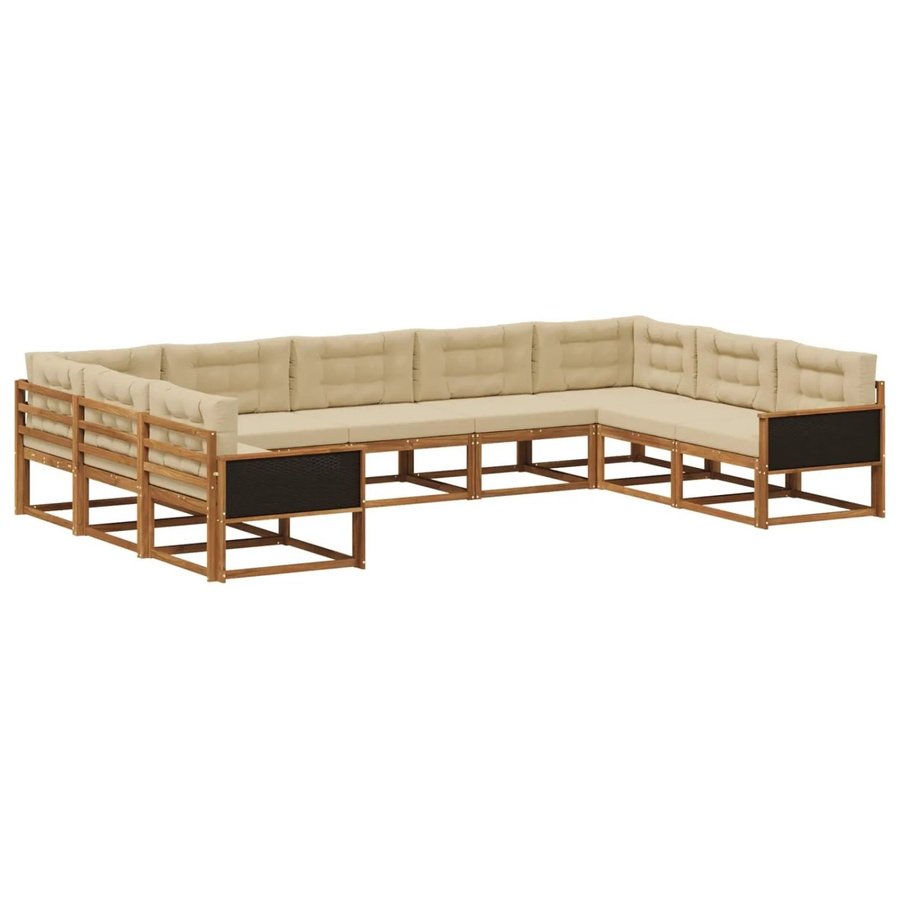 vidaXL Outdoor-Sofagarnitur in U-Form aus Akazienholz mit Kissen, Farbe: Natur und Beige - Bild 2