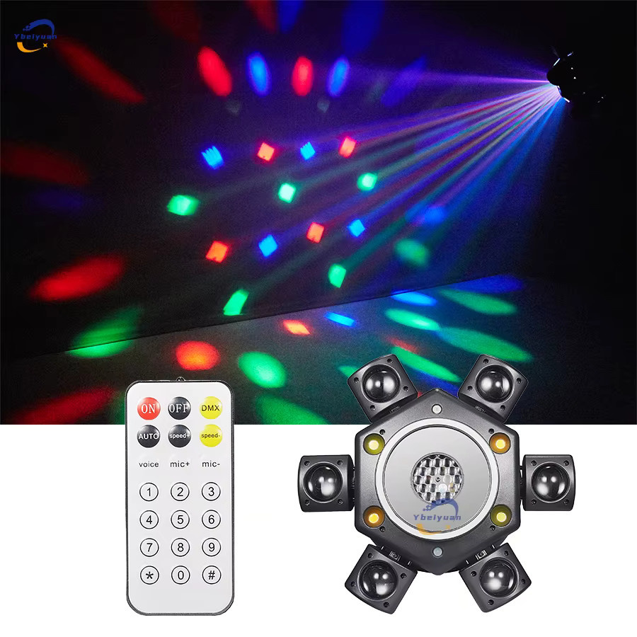 Ybeiyuan King Kong Abyss Moving Head Licht mit sechs Armen, Spiegeleffekt, RGB Multicolour, Schwarz, mit DMX-Fernbedienung - Bild 3