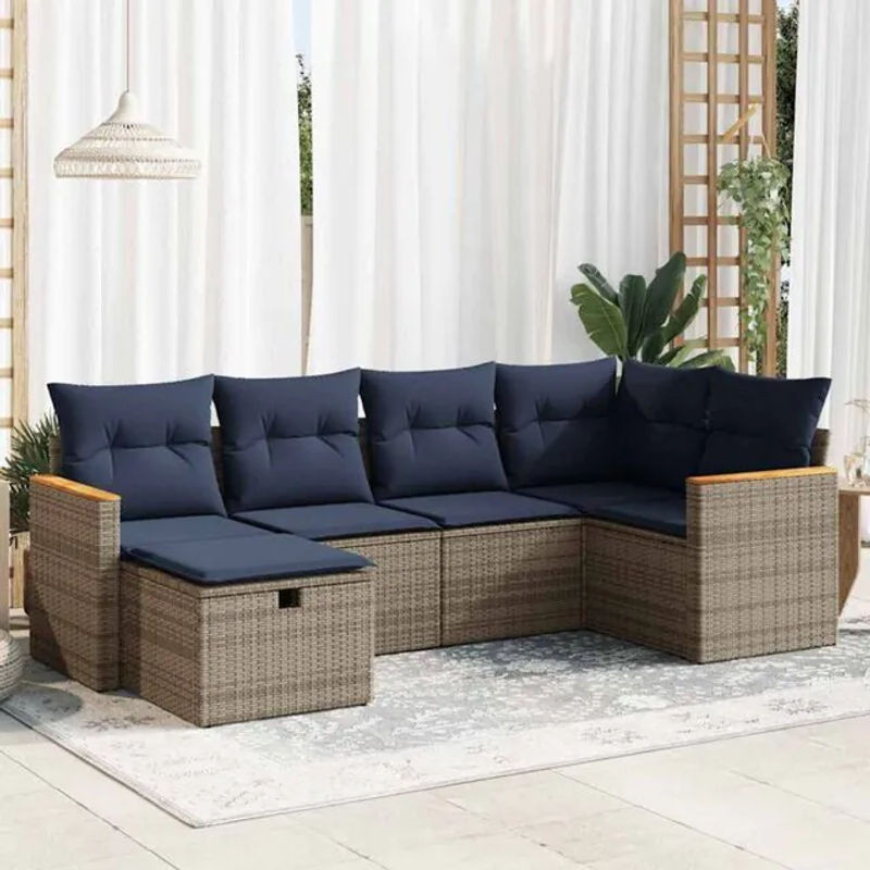 6-teilige moderne Garten-Sofagarnitur aus Poly-Rattan mit Kissen in Grau von vidaxl - Bild 1