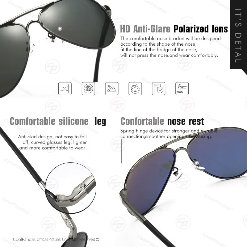 COOLPANDAS Aviator Sonnenbrille, Vollrand, Schwarz, Unisex, polarisiert - Bild 5