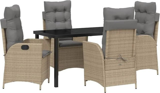 vidaXL Garten Essgruppe 5-teilig aus Poly-Rattan, Stahl und Glas in Beige - Bild 1