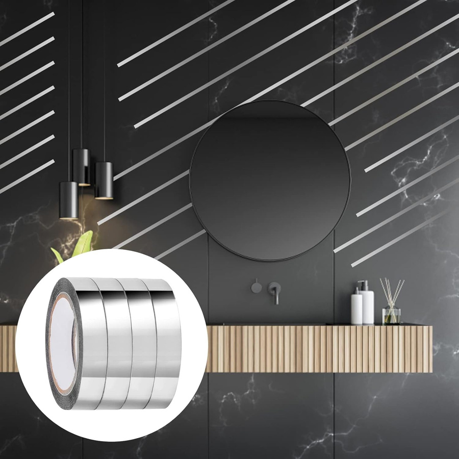 SZ-JZQ Spiegelband Set aus 4 Rollen in Silber und Grau, selbstklebendes Washi Tape für DIY-Grafik-Kunst, Wanddekoration und Bastelarbeiten - Bild 2