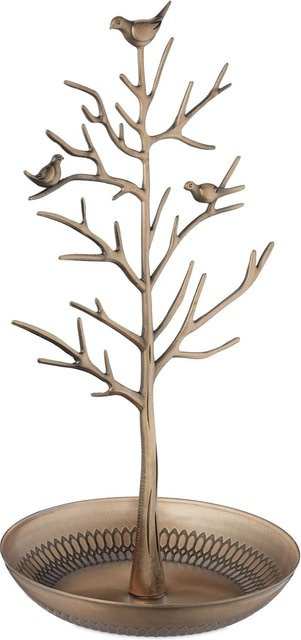 Relaxdays Schmuckständer Baum aus Zink in Gold mit Ablage, B/T/H: 30 x 16 x 15 cm - Bild 1