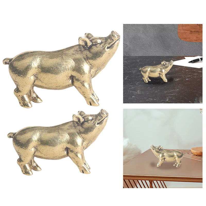 Kesoto Messing Mini Schwein Skulptur in Gold als dekorative Tischdekoration für Home Office und Tee-Zubehör, Höhe: 4,5 cm, Breite: 2,8 cm, Tiefe: 2,8 cm - Bild 3