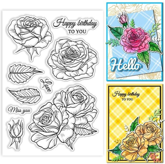 Transparente Silikonstempel mit floralem Rosenmotiv für die Kartenherstellung - Bild 1