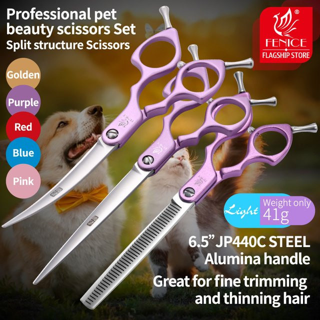 Fenice Professional JP440C Hundepflege Scheren Set in Bunt, 5,5 Zoll Kit mit gerader, gebogener und ausdünnender Schere für Hunde und Katzen - Bild 1