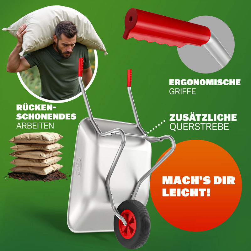 Verzinkte Schubkarre mit 80l Volumen und Luftreifen Ø32cm für eine Tragkraft von 100kg - Bild 2