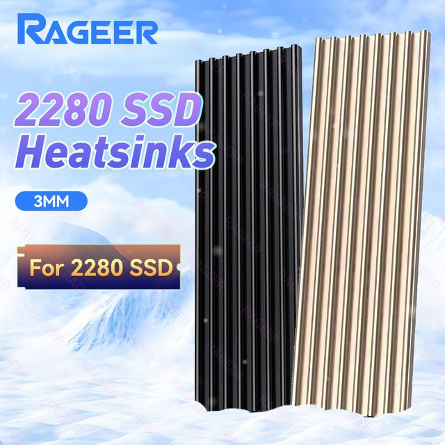 RAGEER M.2 2280 NVMe SSD-Kühlkörper aus Aluminiumlegierung mit Wärmeleitpad, Schwarz - Bild 1