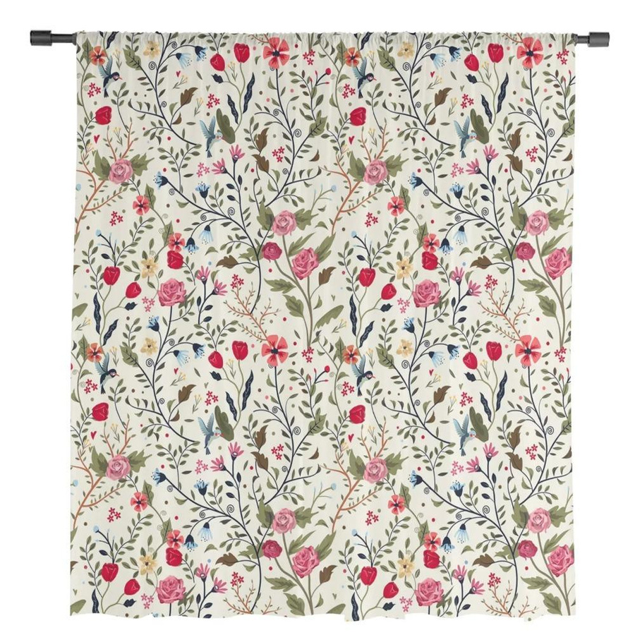 Yiran Furniture Transparentes Voile-Fenstervorhang mit Blumen- und Naturmuster, Mehrfarbig, B: 135 cm, H: 185 cm - Bild 1