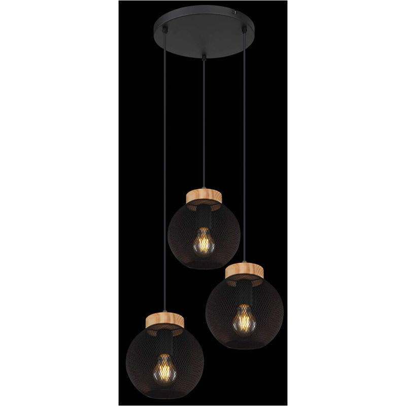 GLOBO Pendelleuchte Pablo in Schwarz und Natur aus Metall und Holz mit 3 E27 Fassungen, Höhe: 120 cm, Durchmesser: 44 cm - Bild 3