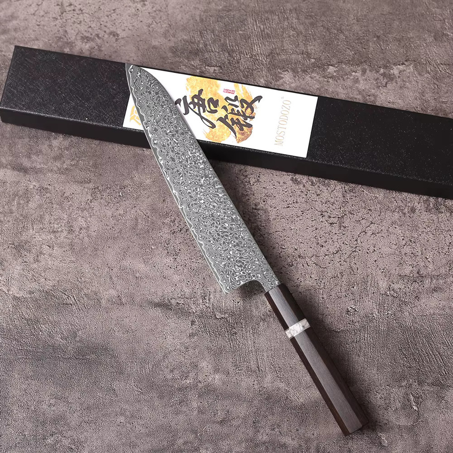 MOSTODOZO Japanisches Kochmesser aus 67-lagigem Damaszener Stahl mit Holzgriff, 20,8 cm Chefmesser für Fleisch und Gemüse - Bild 5