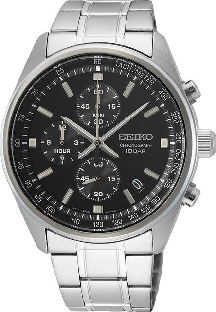 Seiko Chronograph, Quarz, Edelstahl, Schwarz, 42 mm, Herren - Bild 1