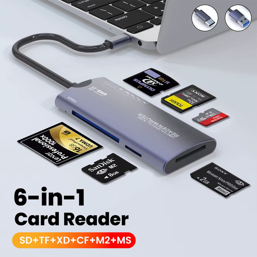 Elough 6-in-1 USB-C Kartenleser mit SD TF XD CF M2 Unterstützung für Hochgeschwindigkeits-Datenübertragung am Laptop - Bild 2