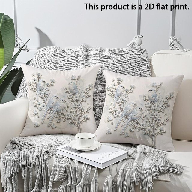 2er-Set JMG Clothing Dekorative Kissenbezüge mit Vintage Feder und Blumenmuster in Grau und Multicolour, B/H: 40 x 40 cm - Bild 1