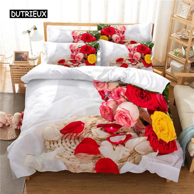Binchi Outdoor Product 3-teiliges Bettwäscheset mit Rosen-Motiv in Multicolour, 3D-Digitaldruck, Mikrofaser, B/H: 140 x 200 cm - Bild 1