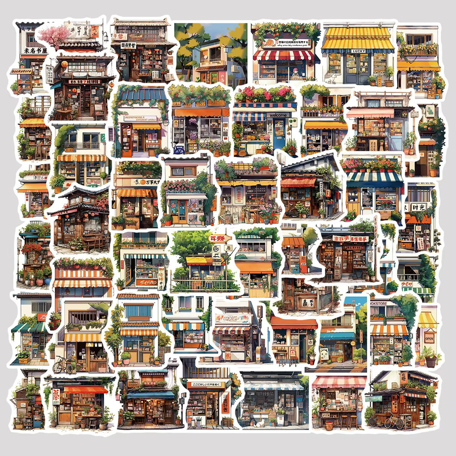 55 Stück BulingBulingStickers Wasserdichte Retro Street Side Shop Landschaft Dekoration Aufkleber Multicolour - Bild 3
