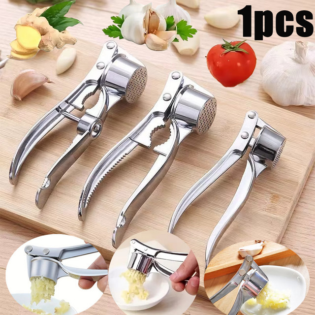 YOCITY Knoblauchpresse aus Zinklegierung und Edelstahl in Silber, manueller Knoblauch-Zerkleinerer für Gemüse und Ingwer - Bild 1
