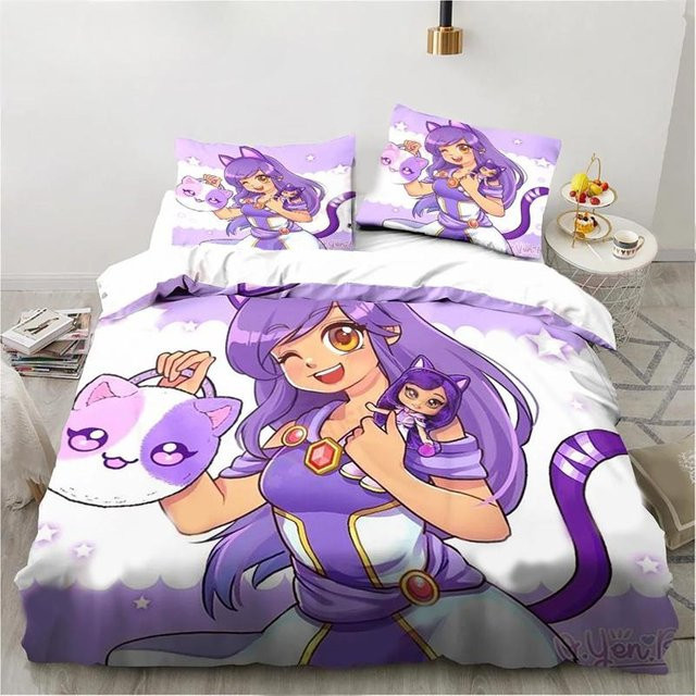 Aphmau Bettwäsche-Set mit Flügel-Cartoon-Motiv für Einzelbett, Doppelbett oder King-Size, bestehend aus Bettbezug und Kissenbezug, B/H: 200 x 200 cm - Bild 1